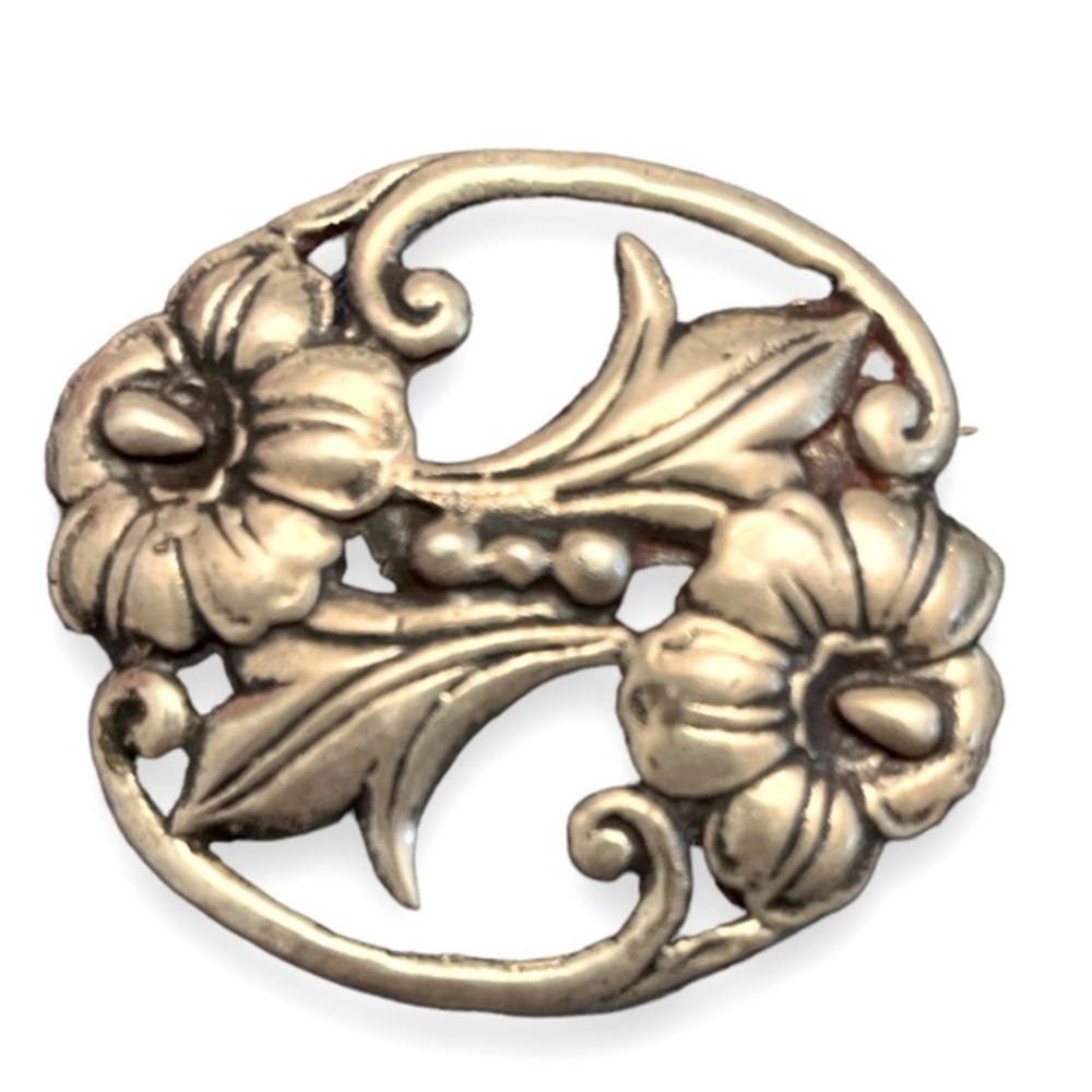 Beautiful Antique Art Nouveau Sterling Silver Floral Brooch (1915)